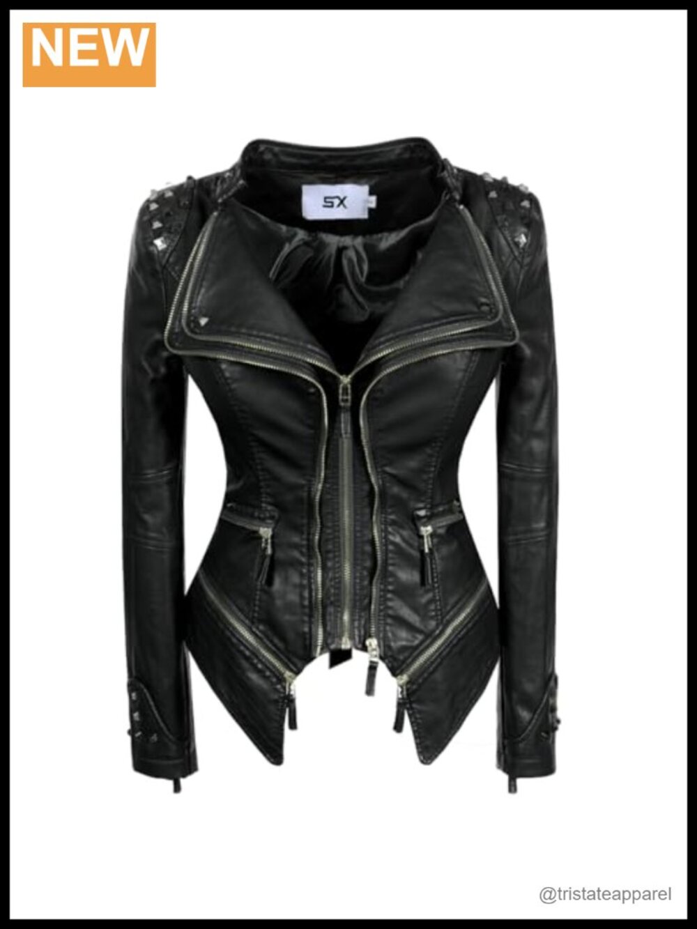 Women's Studded Faux Leather Motorcycle Jacket Plus Size